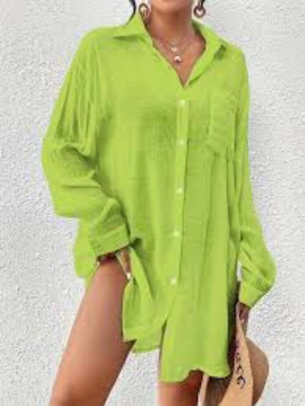 SHEIN Fluorescent Green Single-Breasted Pocket Loose Casual Drop Shoulder Sz 0XL